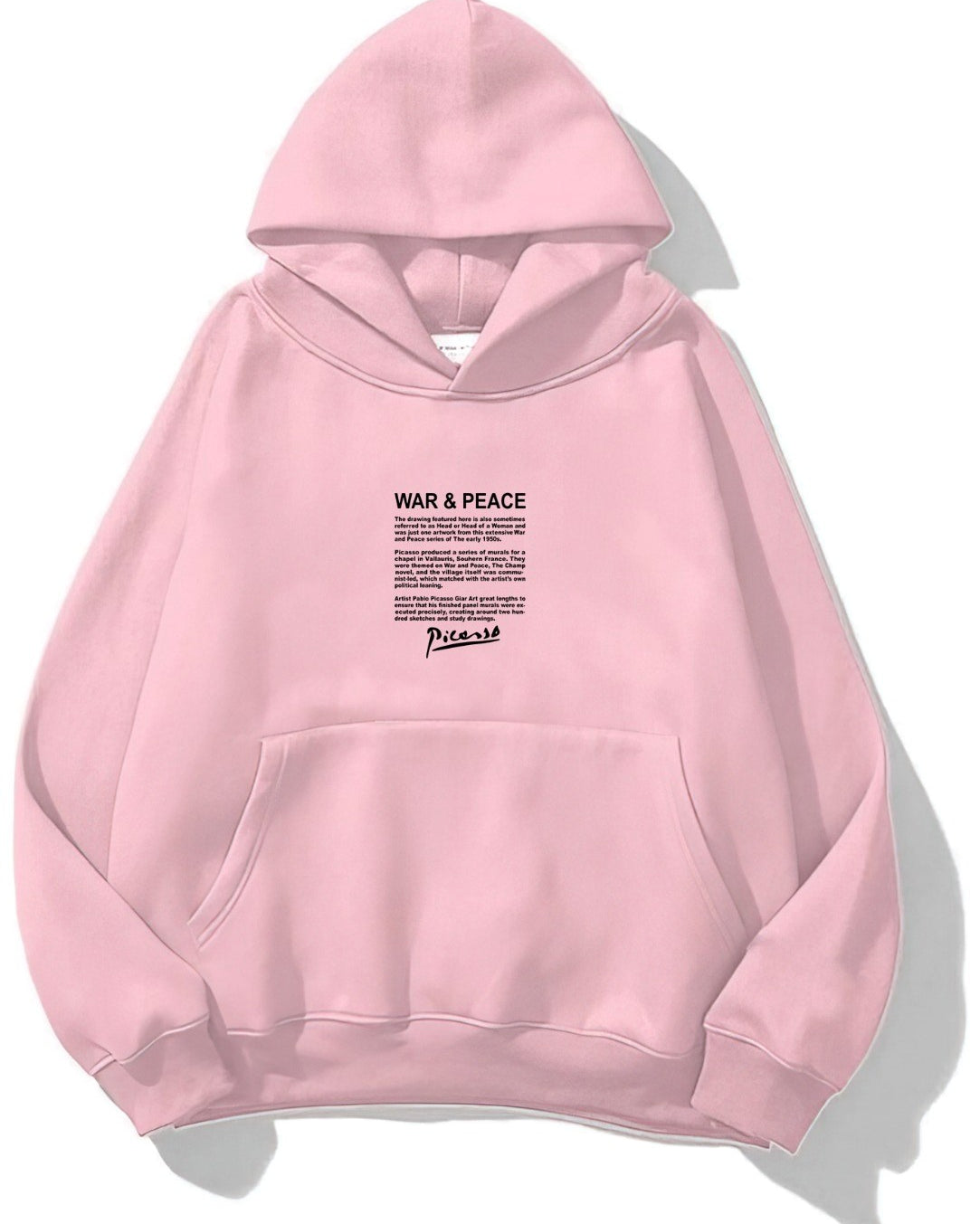 Kapüşonlu İçi Polar War & Peace Baskılı Pembe Unisex Hoodie Sweatshirt