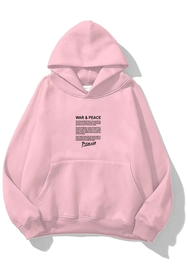 Kapüşonlu İçi Polar War & Peace Baskılı Pembe Unisex Hoodie Sweatshirt