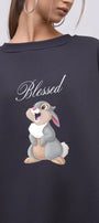 Kadın Oversize Sweatshirt Elbise Blessed Bunny Baskılı Füme – Bisiklet Yaka, 3 İplik Şardonlu Polar