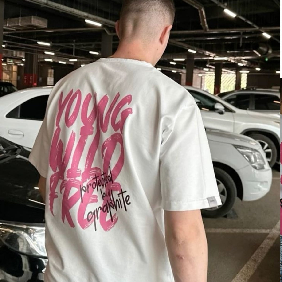 Erkek Oversize Tişört Young Wild Free Baskılı Beyaz – Sevgililer Günü, Couple, Hediye,  %100 Pamuk