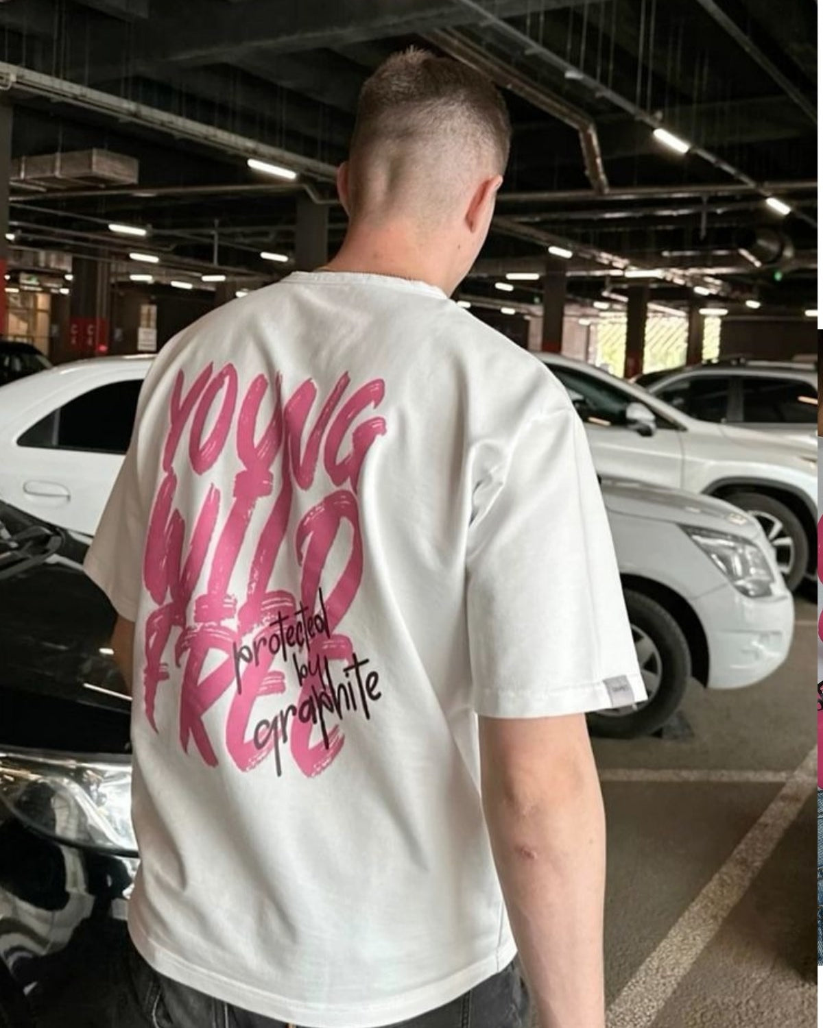 Erkek Oversize Tişört Young Wild Free Baskılı Beyaz – Sevgililer Günü, Couple, Hediye,  %100 Pamuk
