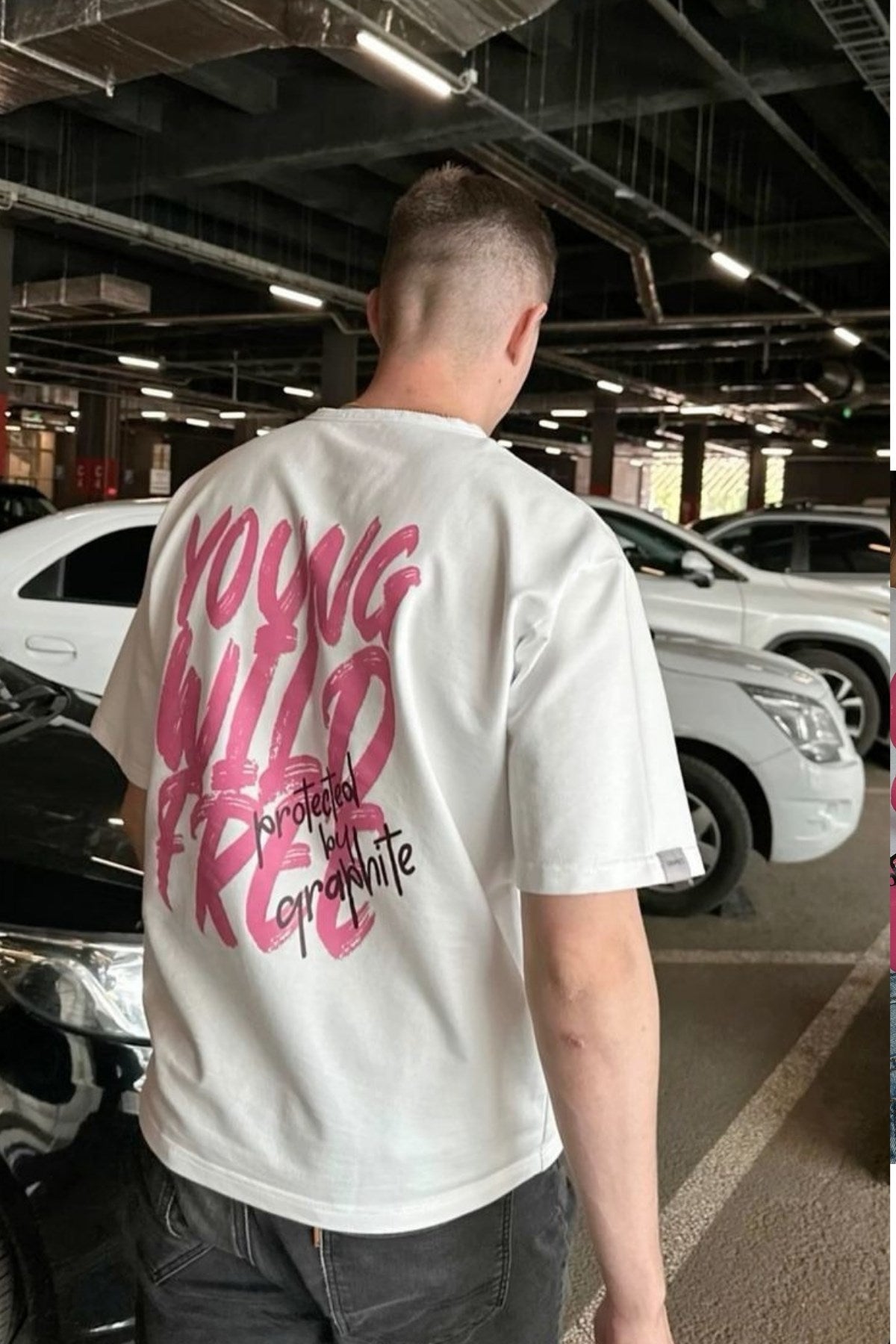 Erkek Oversize Tişört Young Wild Free Baskılı Beyaz – Sevgililer Günü, Couple, Hediye,  %100 Pamuk