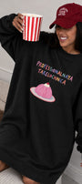 Kadın Oversize Sweatshirt Elbise Sweet Mood Baskılı Siyah – Bisiklet Yaka, 3 İplik Şardonlu Polar