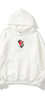 Kapüşonlu İçi Polar Kalp İskelet Baskılı Beyaz Unisex Hoodie Sweatshirt