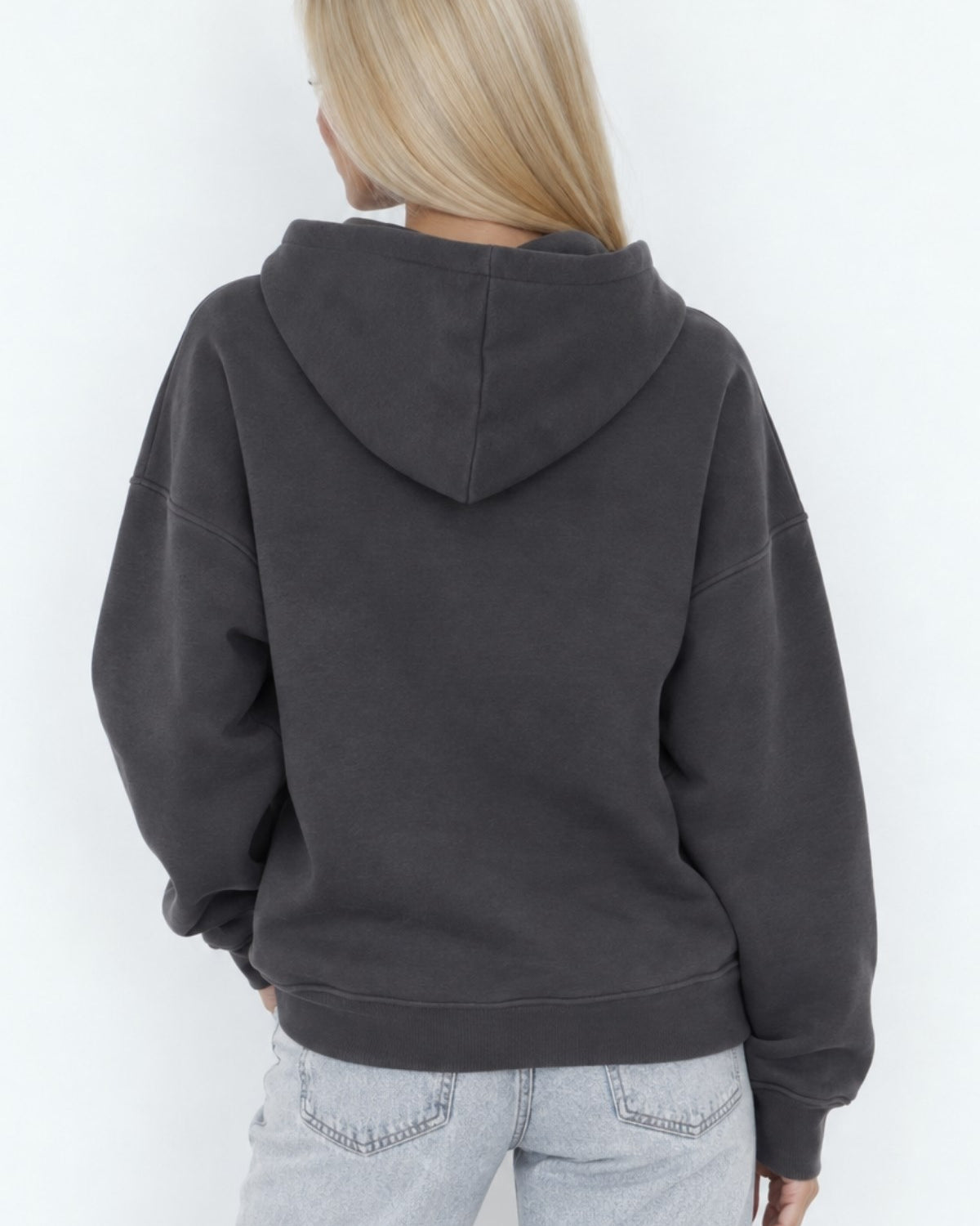 Kadın Oversize Hoodie Amore Baskılı Füme – Kapüşonlu, Kanguru Cepli, 3 İplik Şardonlu Polar
