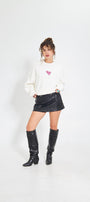 Beyaz Bisiklet Yaka Kadın No Fear Ön ve Baskılı Oversize Sweatshirt