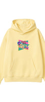 Kadın Oversize Hoodie Back To The 90’s Baskılı Sarı - Kapüşonlu, Kanguru Cepli, 3 İplik Polar