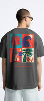Bisiklet Yaka Afraid Of Real World Baskılı Füme Oversize Erkek T-shirt