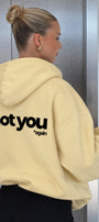 Unisex Oversize Hoodie Not You Again Baskılı Sarı – Kapüşonlu, Kanguru Cepli, 3 İplik Şardonlu 