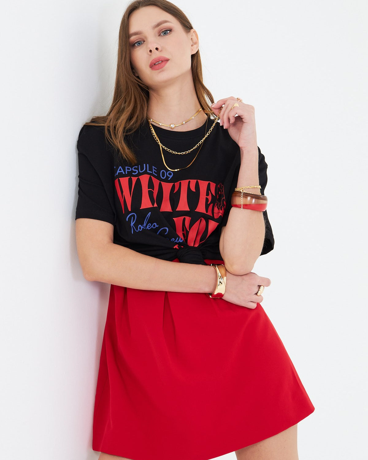 White Fox Beyaz Kadın Capsule 09 Rodeo Crew Yazılı Bisiklet Yaka T-shirt