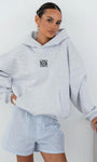 Gri Melanj Unisex Yüksek Baskılı Kapüşonlu Kanguru Cepli Oversize Hoodie