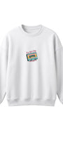 Kadın Oversize Sweatshirt Retro Kaset Baskılı Beyaz – Bisiklet Yaka, 3 İplik Şardonlu Polar