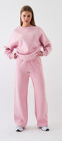 Unisex Oversize Eşofman Takımı Basic Pembe – Bisiklet Yaka, Boru Paça, 3 İplik Şardonlu Polar