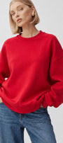 Kadın Oversize Sweatshirt Empathy 3D Baskılı Kırmızı – Bisiklet Yaka, 3 İplik Şardonlu Polar