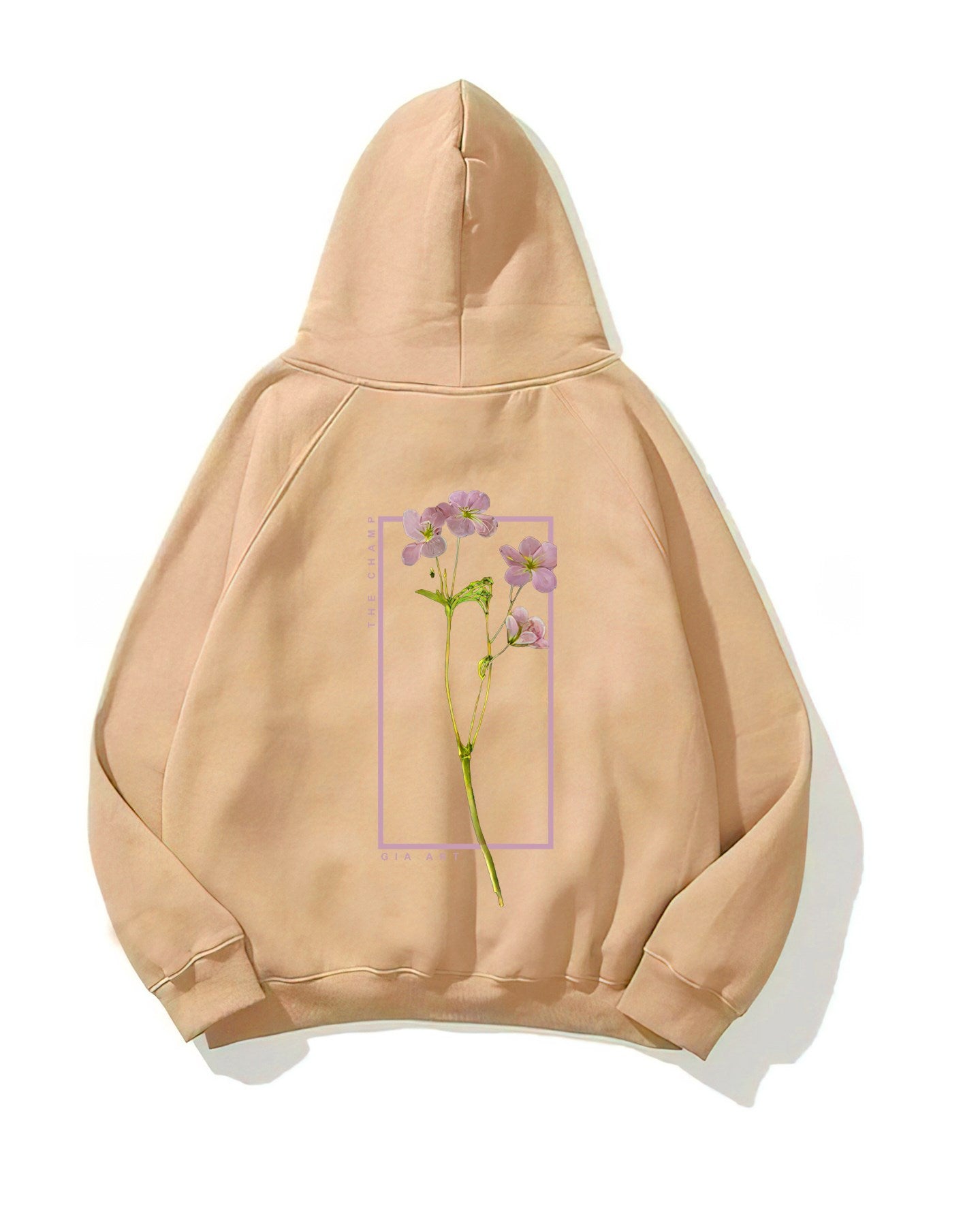 Kapüşonlu İçi Polar Flowers Baskılı Bej Unisex Hoodie Sweatshirt