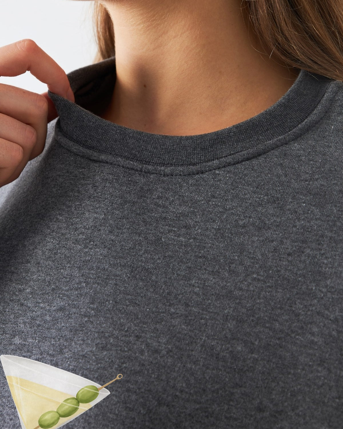 Kadın Oversize Sweatshirt Martini Leopard Baskılı Füme Melanj – Bisiklet Yaka, 3 İplik Polar