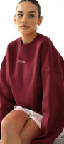 Kadın Oversize Sweatshirt AMORE Bordo – Bisiklet Yaka, 3 İplik Şardounlu Polar