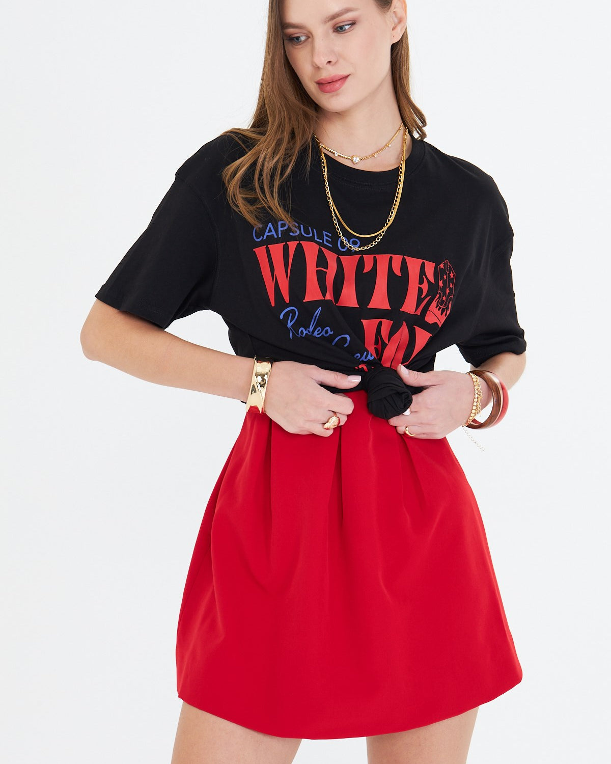 White Fox Beyaz Kadın Capsule 09 Rodeo Crew Yazılı Bisiklet Yaka T-shirt
