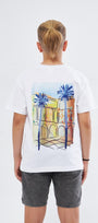 Bisiklet Yaka Palmiye Baskılı Beyaz Çocuk T-shirt