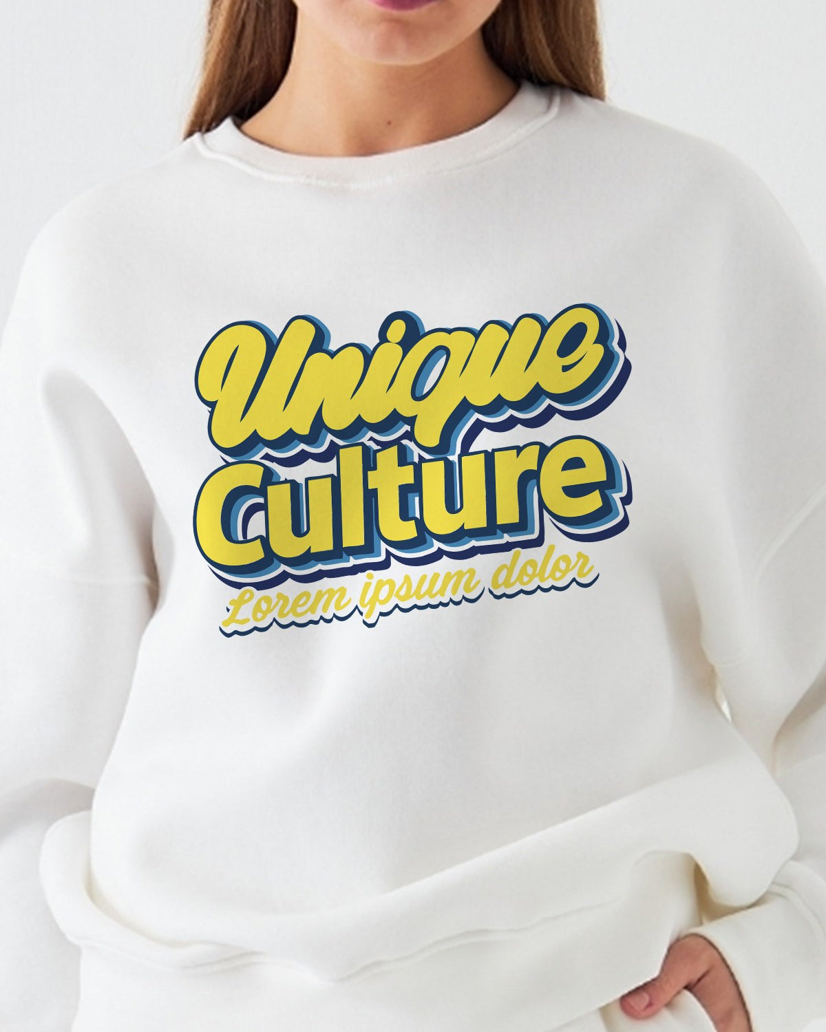 Kadın Oversize Sweatshirt Unique Culture Baskılı Beyaz – Bisiklet Yaka, 3 İplik Şardonlu Polar