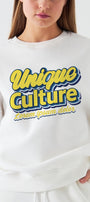 Kadın Oversize Sweatshirt Unique Culture Baskılı Beyaz – Bisiklet Yaka, 3 İplik Şardonlu Polar