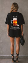 Unisex Oversize Tişört BEER Baskılı Siyah – Bisiklet Yaka, Rahat Kalıp, %100 Pamuk