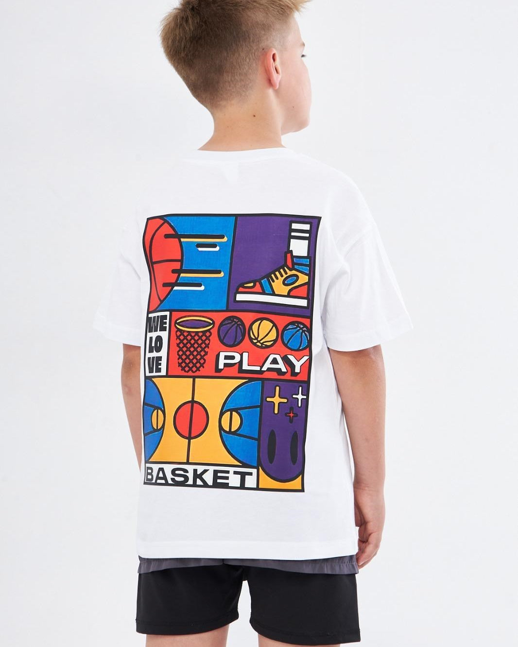 Basketbol Tasarım Baskılı Beyaz Çocuk T-shirt