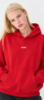 Kadın Oversize Hoodie Amore Baskılı Kırmızı – Kapüşonlu, Kanguru Cepli, 3 İplik Şardonlu Polar