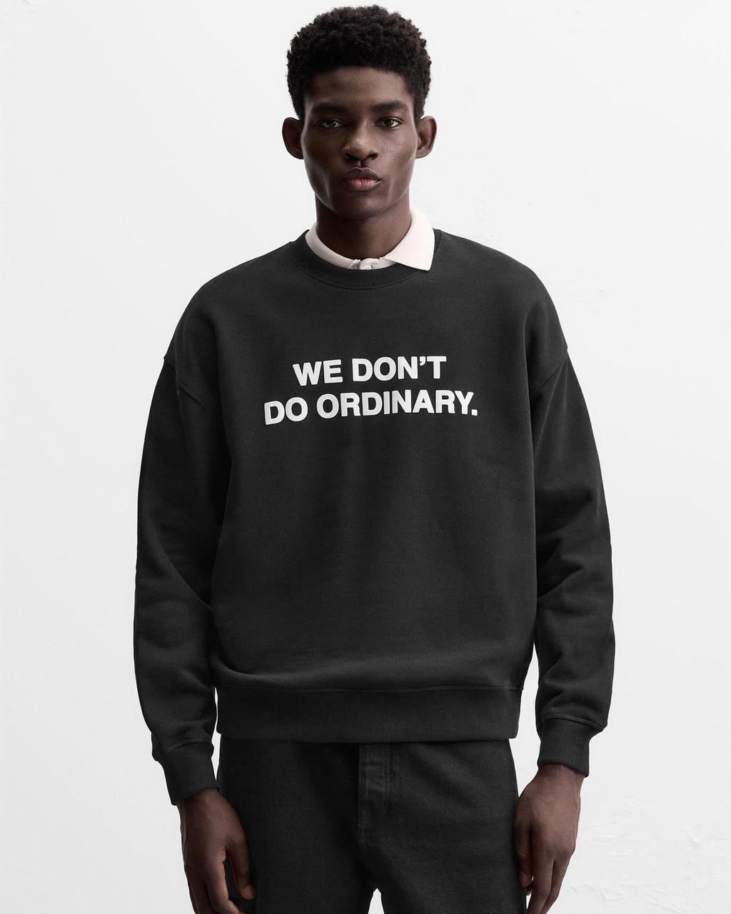Siyah We Dont Do Ordinary. Yazılı Bisiklet Yaka Oversize Sweatshirt