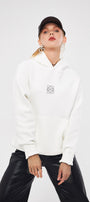 Kapüşonlu İçi Polar Taş Baskılı Beyaz Oversize Hoodie Sweatshirt