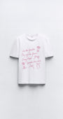 In The Garden Yazılı Fiyonk Baskılı Beyaz Kadın T-shirt