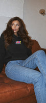 Kadın Oversize Hoodie 90’s Vibe Baskılı Siyah - Kapüşonlu, Kanguru Cepli, 3 İplik Polar