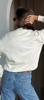 Kadın Oversize Sweatshirt Ballerina Bear Baskılı Beyaz – Bisiklet Yaka, 3 İplik Şardonlu Polar
