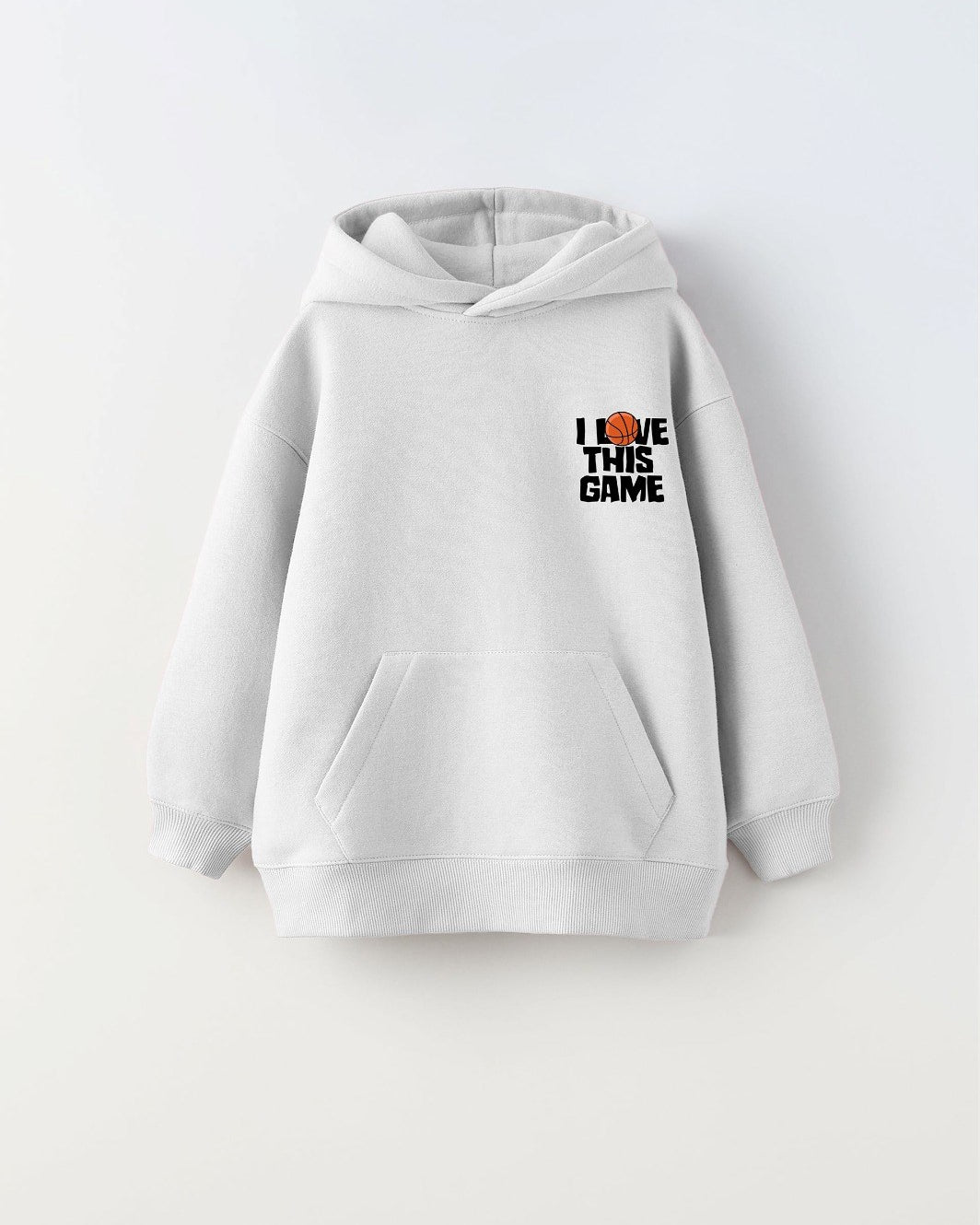 Kapüşonlu İçi Polar I Love This Game Yazılı Basketbol Baskılı Beyaz Unisex Çocuk Sweatshirt