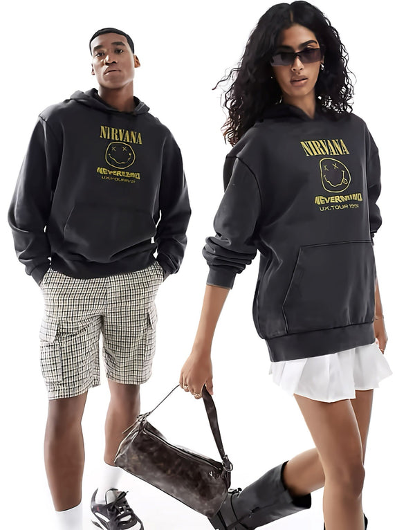 Kapüşonlu İçi Polar Nirvana Nevermind Yazı Baskılı Füme Oversize Hoodie Sweatshirt