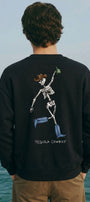 Erkek Oversize Sweatshirt Western Spirit Baskılı Siyah – Bisiklet Yaka, 3 İplik Şardonlu Polar