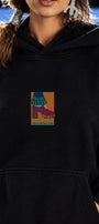 Kadın Oversize Hoodie Seventies Party Baskılı Siyah - Kapüşonlu, Kanguru Cepli, 3 İplik Polar