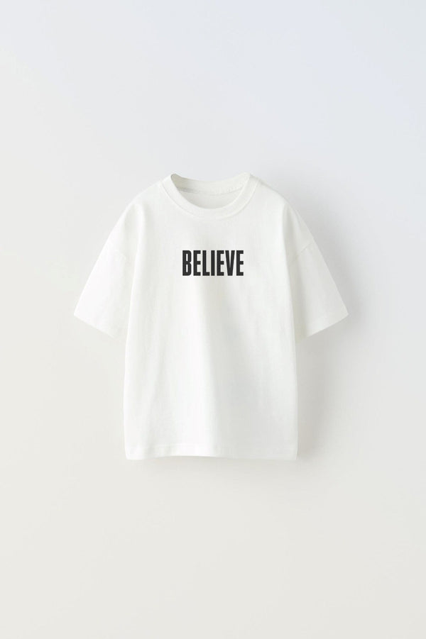 Believe Yazılı Futbol Tasarım Baskılı Beyaz Çocuk T-shirt