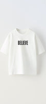 Believe Yazılı Futbol Tasarım Baskılı Beyaz Çocuk T-shirt