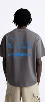 Bisiklet Yaka Peanuts Records Baskılı Oversize Füme Erkek T-shirt