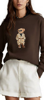 Kadın Oversize Sweatshirt Trench Bear Baskılı Kahverengi – Bisiklet Yaka, 3 İplik Şardonlu