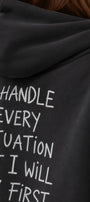 Kadın Oversize Hoodie Cry First Baskılı Füme – Kapüşonlu, Kanguru Cepli, 3 İplik Şardonlu Polar
