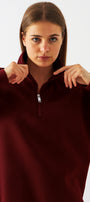 Unisex Oversize Eşofman Takımı Basic Bordo – Fermuarlı Dik Yaka, Lastikli Paça, 3 İplik Şardonlu Polar