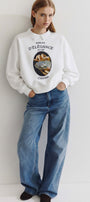 Kadın Oversize Sweatshirt Perles d’Élégance Baskılı Beyaz – Bisiklet Yaka, 3 İplik Şardonlu Polar