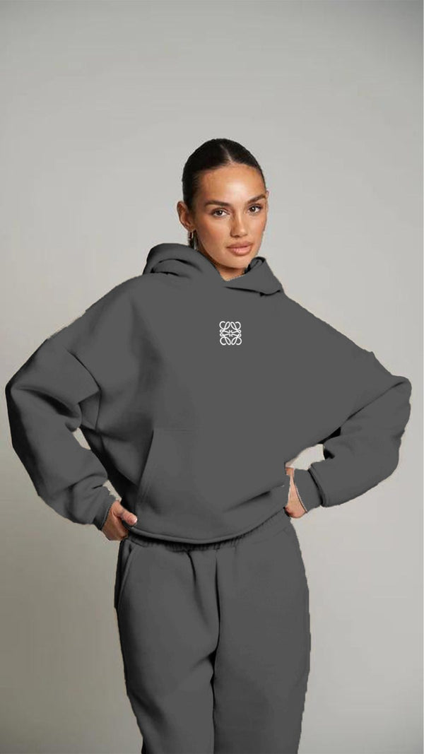 Füme Unisex Loewe Yüksek Baskılı Kapüşonlu Kanguru Cepli Oversize Hoodie