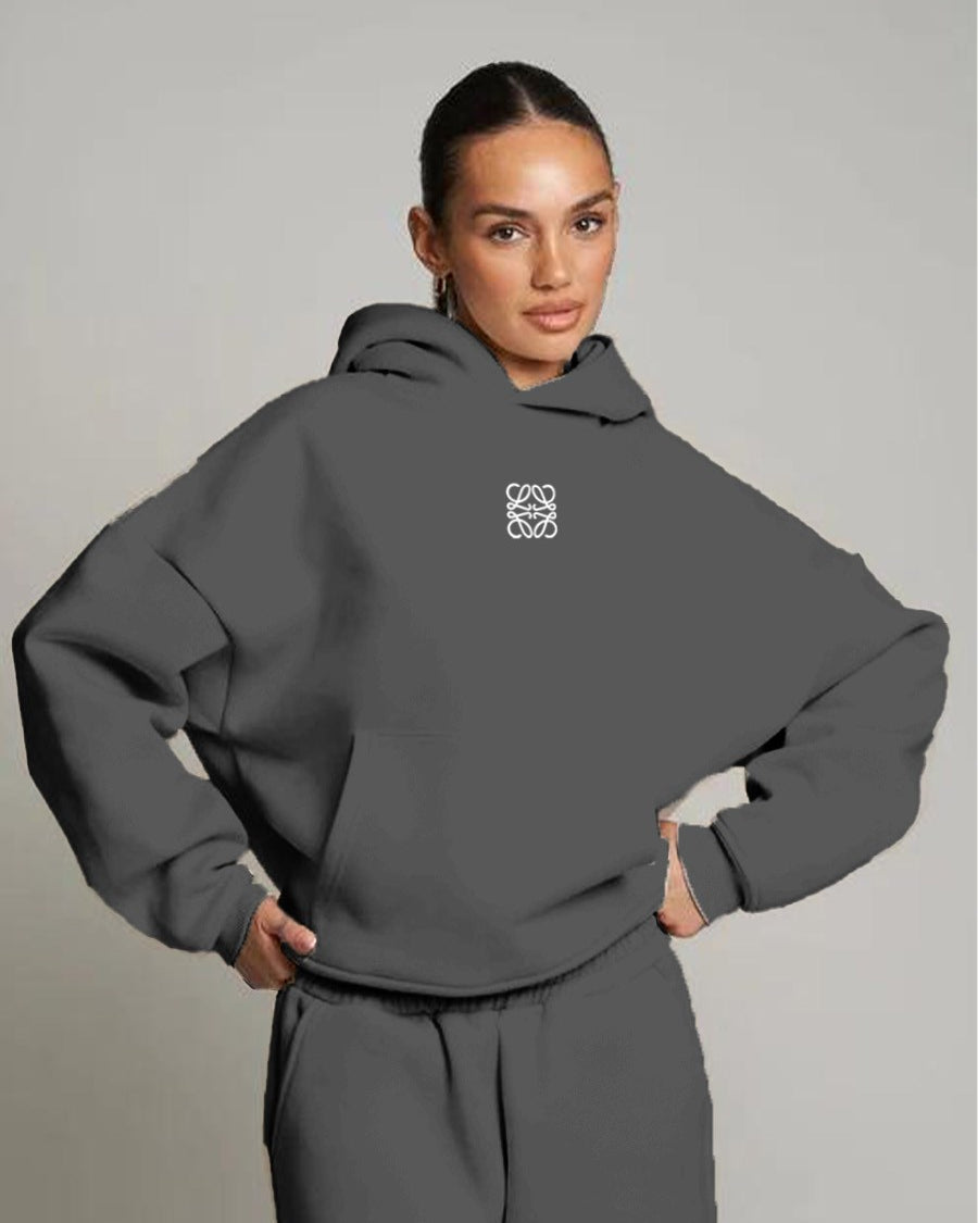 Füme Unisex Loewe Yüksek Baskılı Kapüşonlu Kanguru Cepli Oversize Hoodie