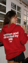 Kadın Oversize Hoodie Written & Directed Baskılı Kırmızı – Kapüşonlu, Sırt Baskılı, 3 İplik 