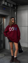 Kadın Oversize Sweatshirt Elbise Color Pop Baskılı Bordo – Bisiklet Yaka, 3 İplik Şardonlu Polar