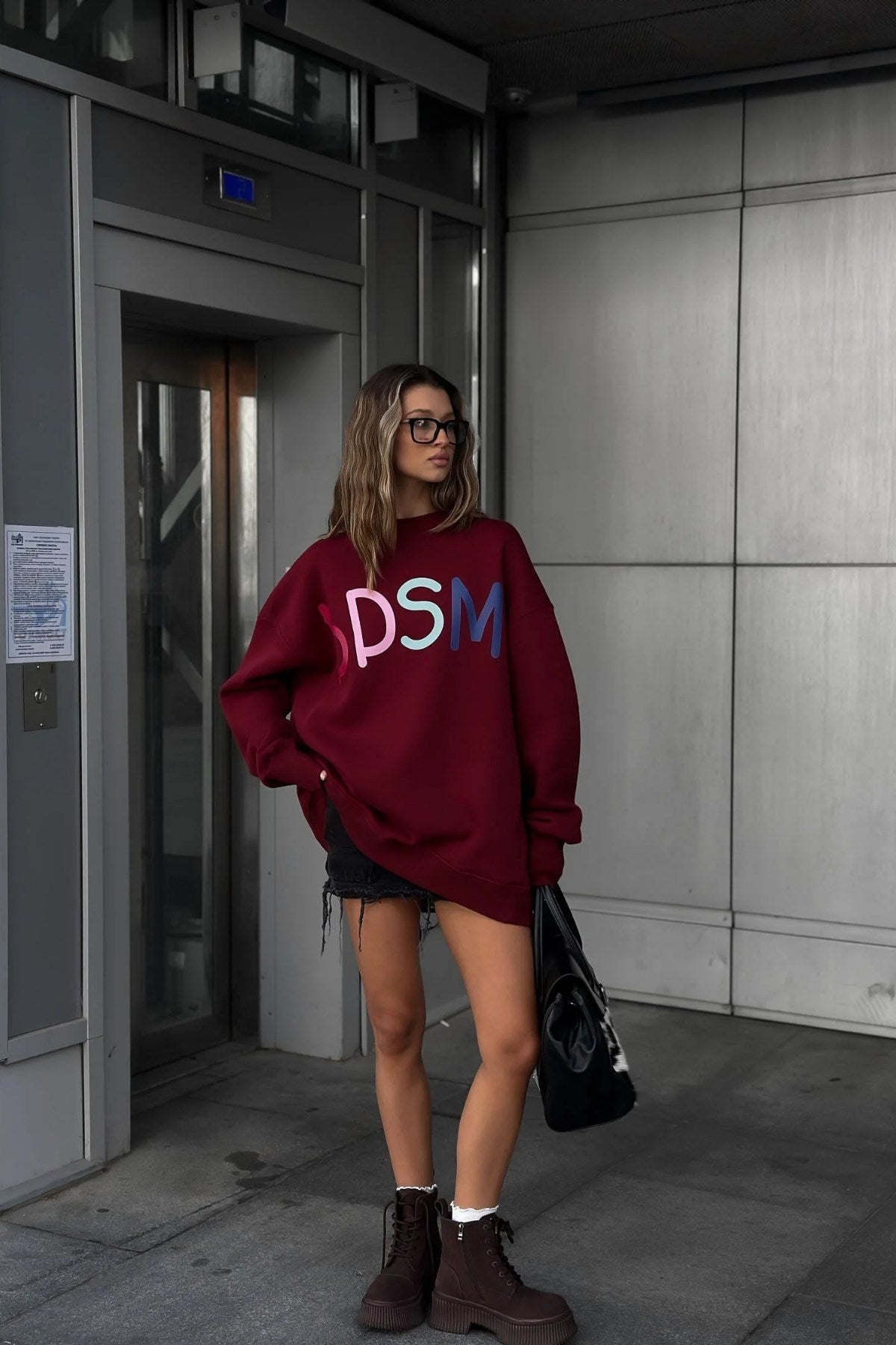 Kadın Oversize Sweatshirt Elbise Color Pop Baskılı Bordo – Bisiklet Yaka, 3 İplik Şardonlu Polar