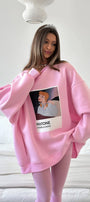 Kadın Oversize Sweat Elbise Pembe – 3 İplik Şardonlu , Bisiklet Yaka, Pantone – prenses baskılı